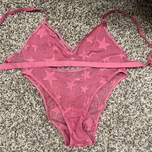 Star Patterned Pink Lingerie Set